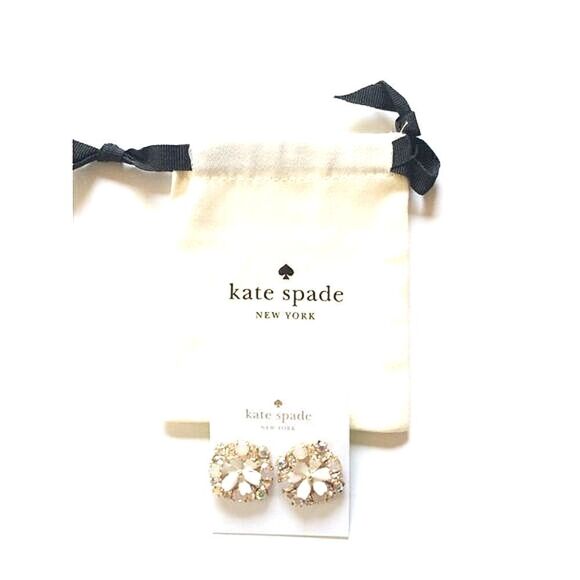 New! KATE SPADE Statement Floral Crystal Stud Sparkle Earrings White - Picture 6 of 7